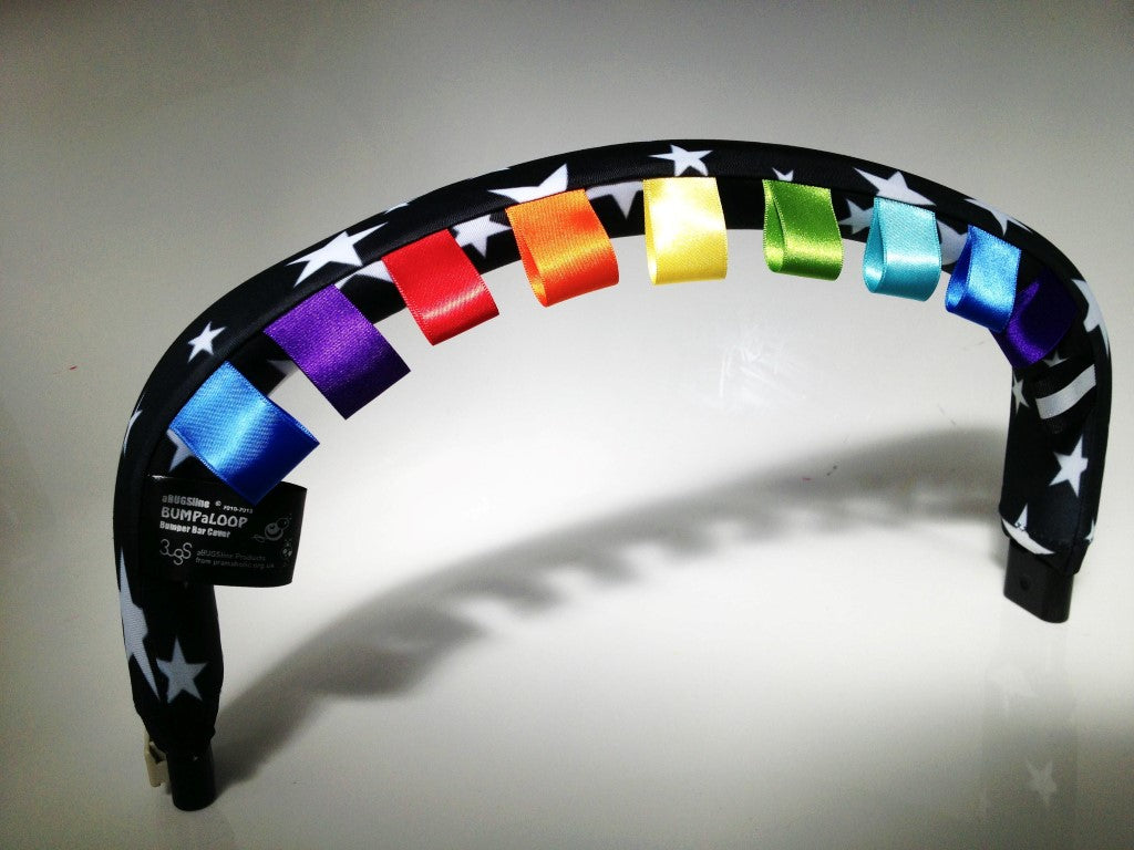 BUMPaLOOP ©2008-2016 STARS and RAINBOWS Pushchair Bumper Bar Cover Sensory Aid Baby Childrens Gift Accessory taggies